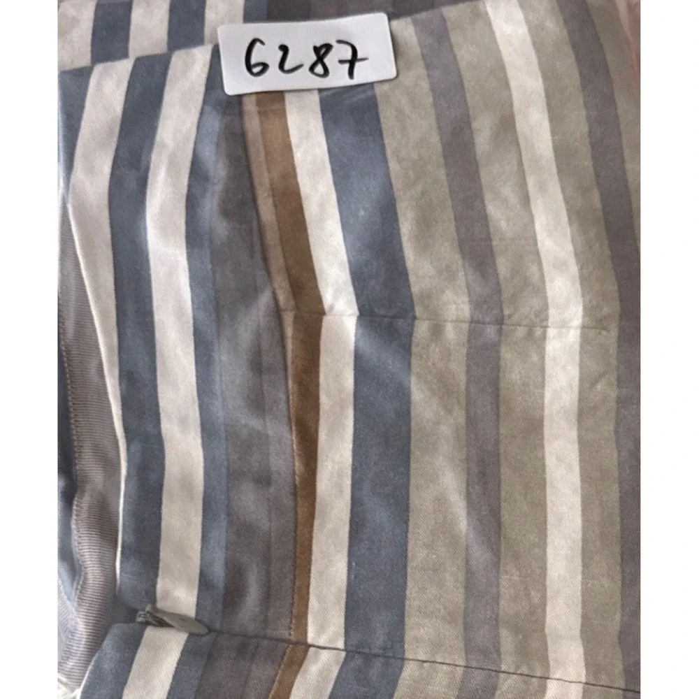 Banana Republic Striped Full Skirt Womens 8 Taupe Linen Blend Luxe Pockets Lined
